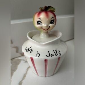 1950's ESD Lefton Ceramic Jam N Jelly Jar Anthropomorphic Apple Head 7541 Japan